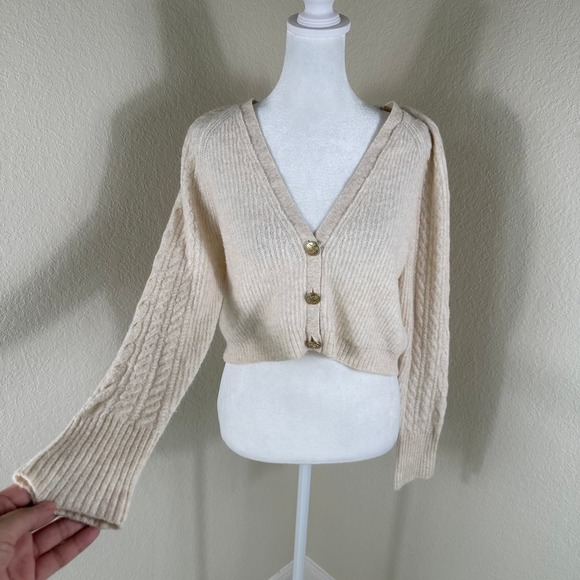 J.Crew Sweaters - J.Crew Supersoft Cropped Cardigan Womens XS Cream Merino Alpaca Cable Knit
